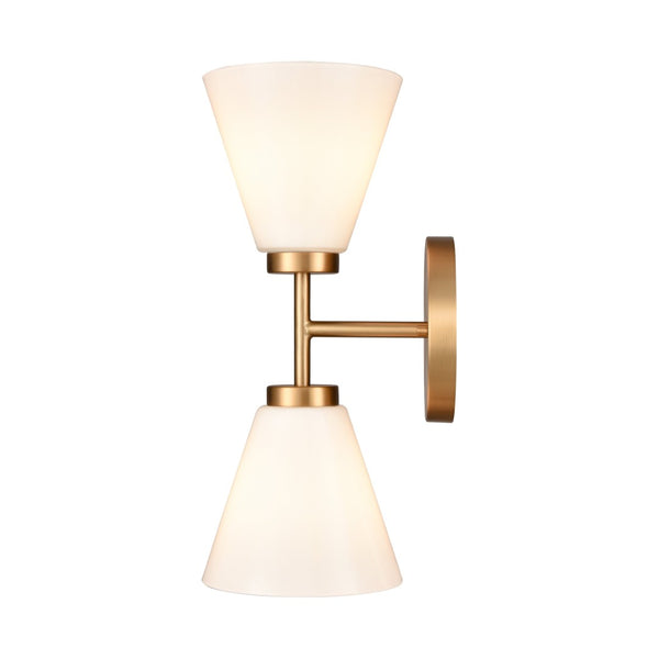 Atlas Houghton 15" High 2-Light Vanity Light - Modern Frosted Glass Shades for Elegant Bathroom Illumination Brushed Gold WL11338-GD