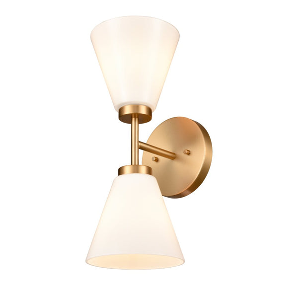 Atlas Houghton 15" High 2-Light Vanity Light - Modern Frosted Glass Shades for Elegant Bathroom Illumination Brushed Gold WL11338-GD