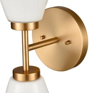 Atlas Houghton 15" High 2-Light Vanity Light - Modern Frosted Glass Shades for Elegant Bathroom Illumination Brushed Gold WL11338-GD