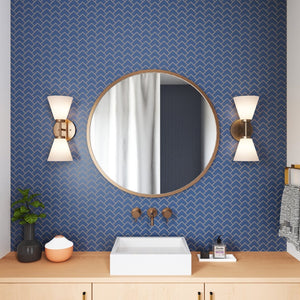 Atlas Houghton 15" High 2-Light Vanity Light - Modern Frosted Glass Shades for Elegant Bathroom Illumination Brushed Gold WL11338-GD