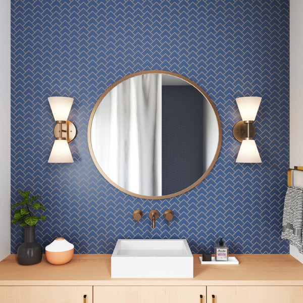 Atlas Houghton 15" High 2-Light Vanity Light - Modern Frosted Glass Shades for Elegant Bathroom Illumination Brushed Gold WL11338-GD