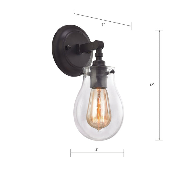 Atlas Jaelyn 1-Light Wall Sconce - Elegant Industrial Design with Clear Glass Shade for Home Lighting Oil Rubbed Bronze 5'' WL11343-BZ