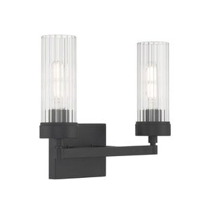 Atlas Lida Transitional 2-Light Vanity Fixture with Fluted Glass Shades for Elegant Bathroom Illumination Matte Black 14'' WL11359-BK