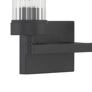 Atlas Lida Transitional 2-Light Vanity Fixture with Fluted Glass Shades for Elegant Bathroom Illumination Matte Black 14'' WL11359-BK