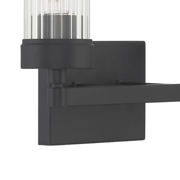 Atlas Lida Transitional 2-Light Vanity Fixture with Fluted Glass Shades for Elegant Bathroom Illumination Matte Black 14'' WL11359-BK