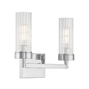 Atlas Lida Transitional 2-Light Vanity Fixture with Fluted Glass Shades for Elegant Bathroom Illumination Chrome 14'' WL11359-CH