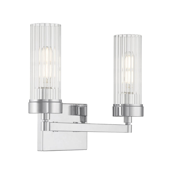Atlas Lida Transitional 2-Light Vanity Fixture with Fluted Glass Shades for Elegant Bathroom Illumination Chrome 14'' WL11359-CH