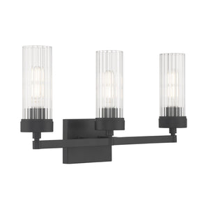 Atlas Lida Transitional 2-Light Vanity Fixture with Fluted Glass Shades for Elegant Bathroom Illumination Matte Black 21'' WL11360-BK