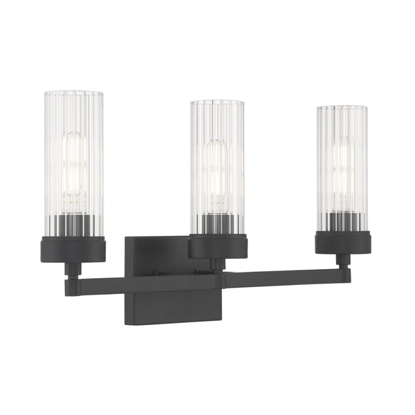 Atlas Lida Transitional 2-Light Vanity Fixture with Fluted Glass Shades for Elegant Bathroom Illumination Matte Black 21'' WL11360-BK