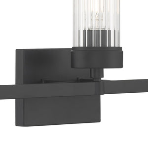 Atlas Lida Transitional 2-Light Vanity Fixture with Fluted Glass Shades for Elegant Bathroom Illumination Matte Black 21'' WL11360-BK