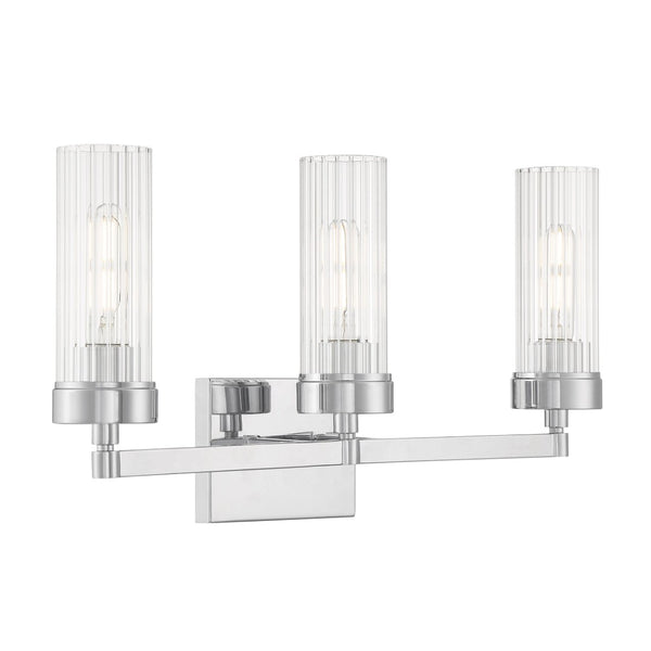 Atlas Lida Transitional 2-Light Vanity Fixture with Fluted Glass Shades for Elegant Bathroom Illumination Chrome 21'' WL11360-CH