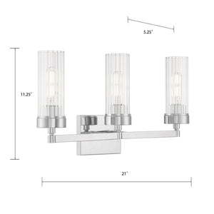 Atlas Lida Transitional 2-Light Vanity Fixture with Fluted Glass Shades for Elegant Bathroom Illumination Chrome 21'' WL11360-CH