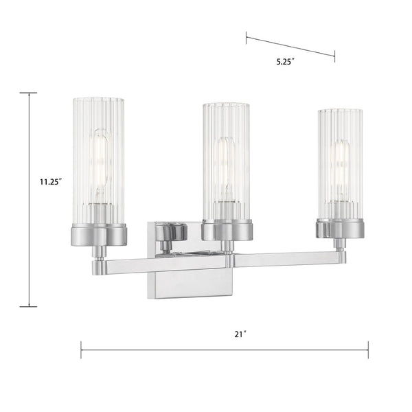 Atlas Lida Transitional 2-Light Vanity Fixture with Fluted Glass Shades for Elegant Bathroom Illumination Chrome 21'' WL11360-CH