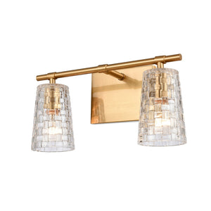 Atlas Lightweave 2-Light Vanity Fixture - Elegant Woven Crystal Design for Modern Bathrooms & Dressing Areas Satin Brass WL11361-BS