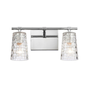 Atlas Lightweave 2-Light Vanity Fixture - Elegant Woven Crystal Design for Modern Bathrooms & Dressing Areas Polished Nickel 15'' WL11361-NK