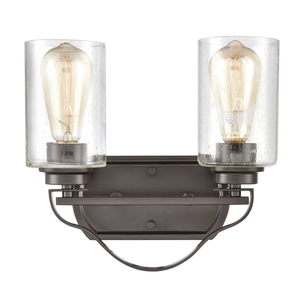Atlas Market Square 2-Light Vanity Light Fixture - Timeless Elegance with Seeded Glass Shades for Your Bath Oil Rubbed Bronze 12'' WL11365-BZ