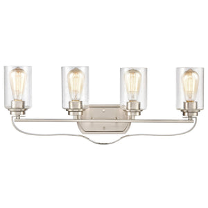Atlas Market Square 28'' Wide 4-Light Vanity Fixture - Artisanal Design with Frosted Glass Shades for Elegance Brushed Nickel WL11367-NK