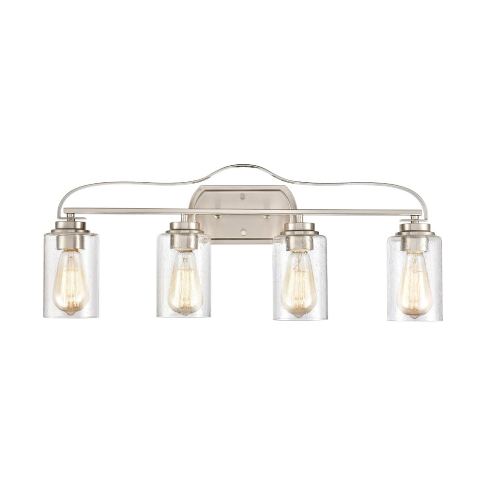 Atlas Market Square 28'' Wide 4-Light Vanity Fixture - Artisanal Design with Frosted Glass Shades for Elegance Brushed Nickel WL11367-NK