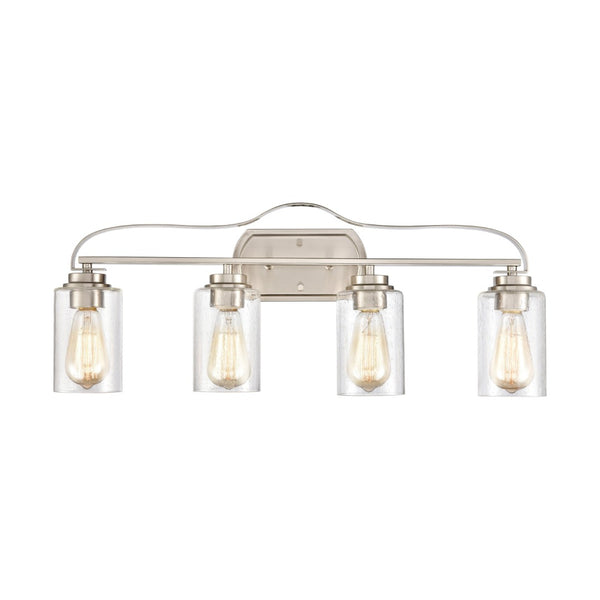 Atlas Market Square 28'' Wide 4-Light Vanity Fixture - Artisanal Design with Frosted Glass Shades for Elegance Brushed Nickel WL11367-NK