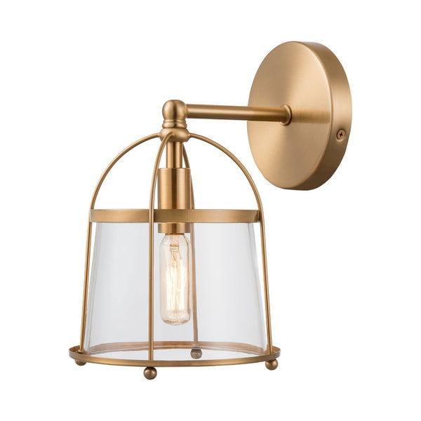 Atlas Merrick 1-Light Wall Sconce - Elegant Clear Glass Shade & Arching Metalwork for Timeless Style Satin Brass 7'' WL11373-BS