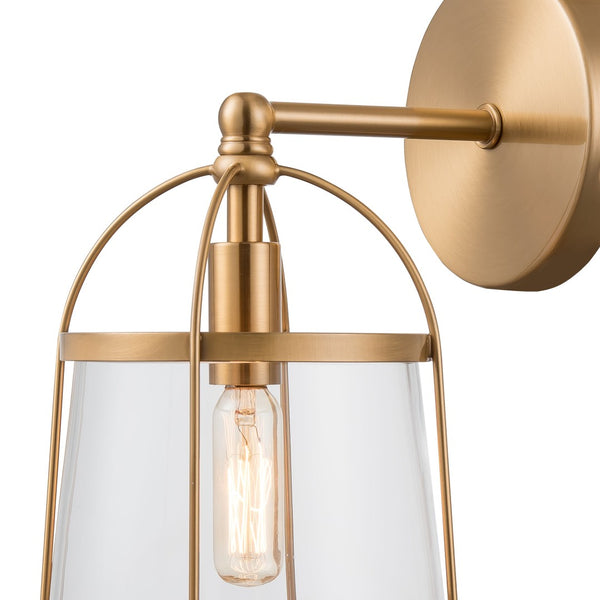 Atlas Merrick 1-Light Wall Sconce - Elegant Clear Glass Shade & Arching Metalwork for Timeless Style Satin Brass 7'' WL11373-BS