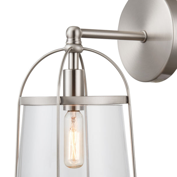 Atlas Merrick 1-Light Wall Sconce - Elegant Clear Glass Shade & Arching Metalwork for Timeless Style Satin Nickel 7'' WL11373-NK