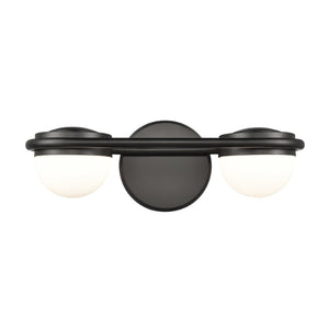 Atlas Nelly Art Deco 2-Light Vanity Fixture – Elegant Black Metal with Opal Glass Shades for Modern Spaces Matte Black 14'' WL11376-BK