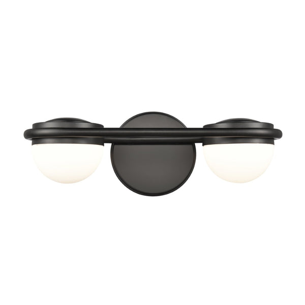 Atlas Nelly Art Deco 2-Light Vanity Fixture – Elegant Black Metal with Opal Glass Shades for Modern Spaces Matte Black 14'' WL11376-BK