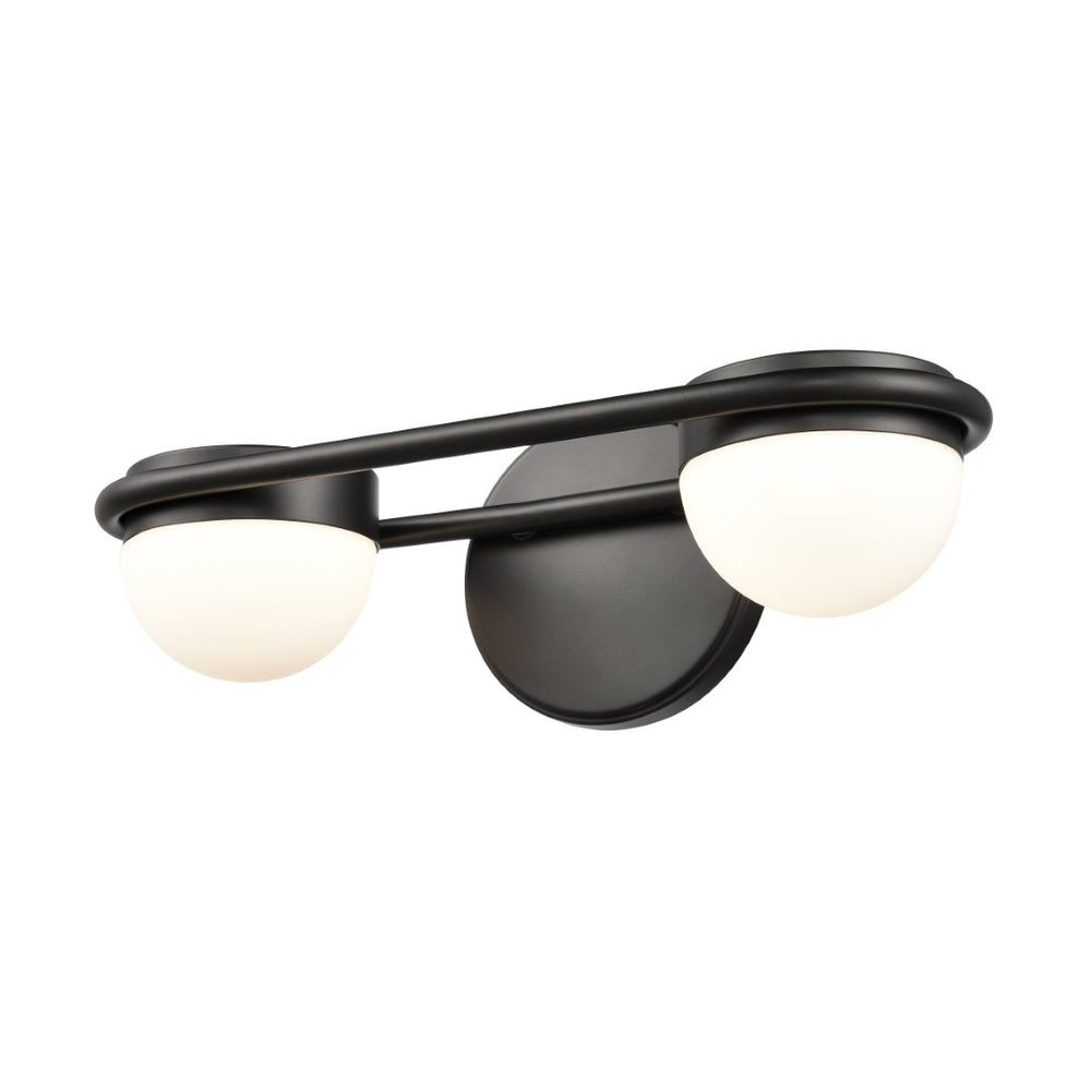 Atlas Nelly Art Deco 2-Light Vanity Fixture – Elegant Black Metal with Opal Glass Shades for Modern Spaces Matte Black 14'' WL11376-BK