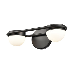 Atlas Nelly Art Deco 2-Light Vanity Fixture – Elegant Black Metal with Opal Glass Shades for Modern Spaces Matte Black 14'' WL11376-BK