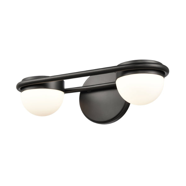 Atlas Nelly Art Deco 2-Light Vanity Fixture – Elegant Black Metal with Opal Glass Shades for Modern Spaces Matte Black 14'' WL11376-BK