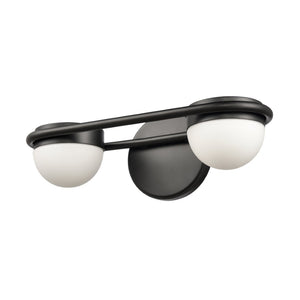 Atlas Nelly Art Deco 2-Light Vanity Fixture – Elegant Black Metal with Opal Glass Shades for Modern Spaces Matte Black 14'' WL11376-BK