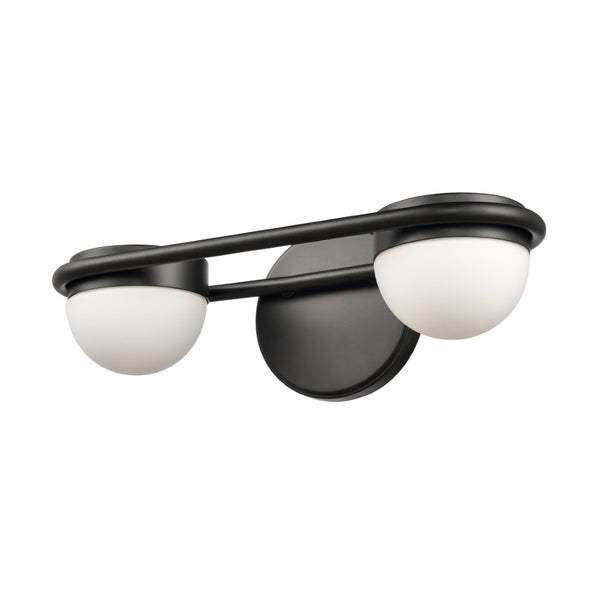 Atlas Nelly Art Deco 2-Light Vanity Fixture – Elegant Black Metal with Opal Glass Shades for Modern Spaces Matte Black 14'' WL11376-BK