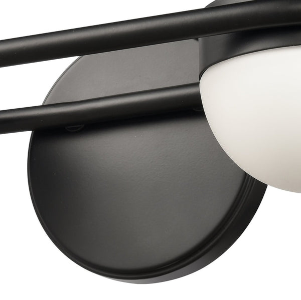 Atlas Nelly Art Deco 2-Light Vanity Fixture – Elegant Black Metal with Opal Glass Shades for Modern Spaces Matte Black 14'' WL11376-BK