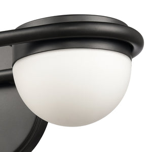 Atlas Nelly Art Deco 2-Light Vanity Fixture – Elegant Black Metal with Opal Glass Shades for Modern Spaces Matte Black 14'' WL11376-BK