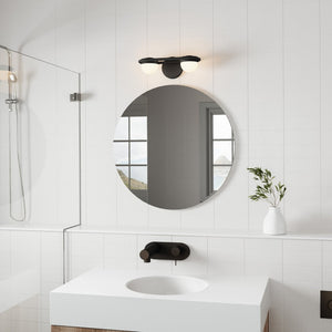 Atlas Nelly Art Deco 2-Light Vanity Fixture – Elegant Black Metal with Opal Glass Shades for Modern Spaces Matte Black 14'' WL11376-BK