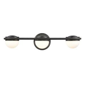Atlas Nelly Art Deco 2-Light Vanity Fixture – Elegant Black Metal with Opal Glass Shades for Modern Spaces Matte Black 22'' WL11377-BK