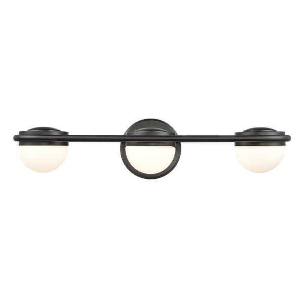 Atlas Nelly Art Deco 2-Light Vanity Fixture – Elegant Black Metal with Opal Glass Shades for Modern Spaces Matte Black 22'' WL11377-BK