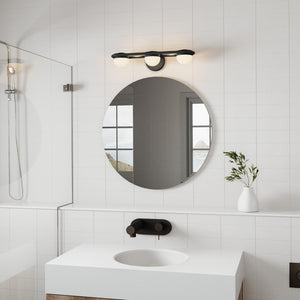 Atlas Nelly Art Deco 2-Light Vanity Fixture – Elegant Black Metal with Opal Glass Shades for Modern Spaces Matte Black 22'' WL11377-BK