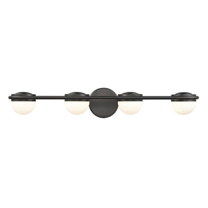 Atlas Nelly Art Deco 2-Light Vanity Fixture – Elegant Black Metal with Opal Glass Shades for Modern Spaces Matte Black 31'' WL11378-BK