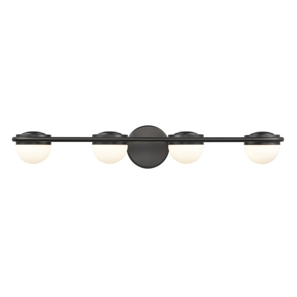 Atlas Nelly Art Deco 2-Light Vanity Fixture – Elegant Black Metal with Opal Glass Shades for Modern Spaces Matte Black 31'' WL11378-BK