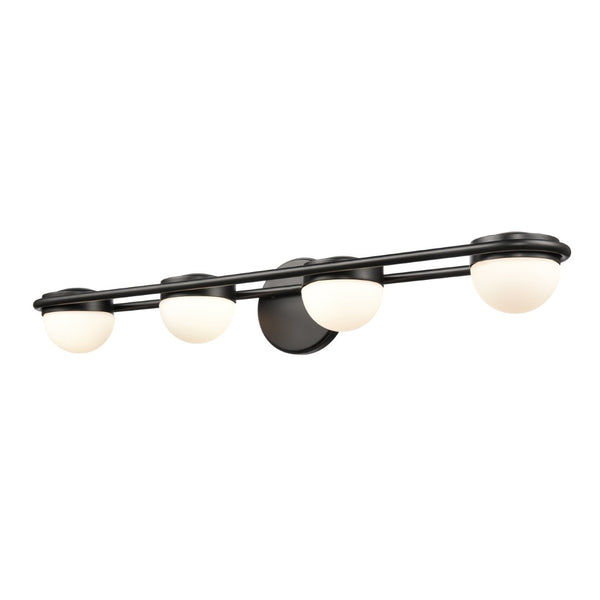 Atlas Nelly Art Deco 2-Light Vanity Fixture – Elegant Black Metal with Opal Glass Shades for Modern Spaces Matte Black 31'' WL11378-BK