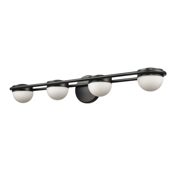 Atlas Nelly Art Deco 2-Light Vanity Fixture – Elegant Black Metal with Opal Glass Shades for Modern Spaces Matte Black 31'' WL11378-BK