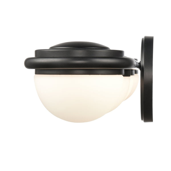 Atlas Nelly Art Deco 2-Light Vanity Fixture – Elegant Black Metal with Opal Glass Shades for Modern Spaces Matte Black 31'' WL11378-BK