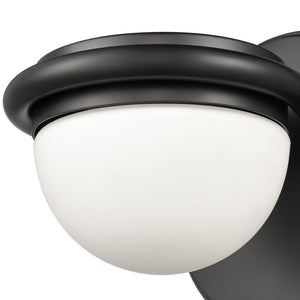 Atlas Nelly Art Deco 2-Light Vanity Fixture – Elegant Black Metal with Opal Glass Shades for Modern Spaces Matte Black 5'' WL11379-BK