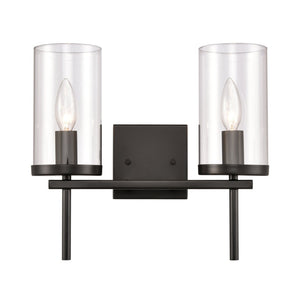 Atlas Oakland 2-Light Vanity Fixture with Modern Torch-Style Design and Cylindrical Glass Shades for Elegance Black 13.5'' WL11383-BK