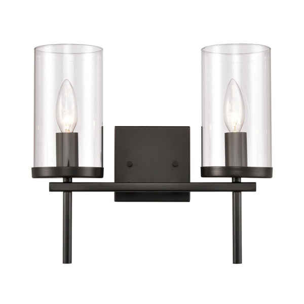Atlas Oakland 2-Light Vanity Fixture with Modern Torch-Style Design and Cylindrical Glass Shades for Elegance Black 13.5'' WL11383-BK