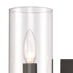 Atlas Oakland 2-Light Vanity Fixture with Modern Torch-Style Design and Cylindrical Glass Shades for Elegance Black 13.5'' WL11383-BK