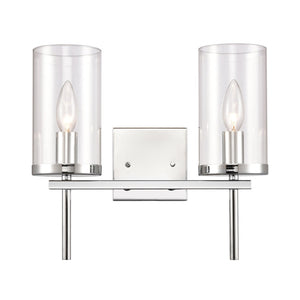 Atlas Oakland 2-Light Vanity Fixture with Modern Torch-Style Design and Cylindrical Glass Shades for Elegance Chrome 13.5'' WL11383-CH