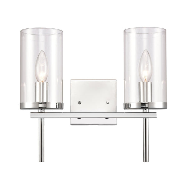 Atlas Oakland 2-Light Vanity Fixture with Modern Torch-Style Design and Cylindrical Glass Shades for Elegance Chrome 13.5'' WL11383-CH